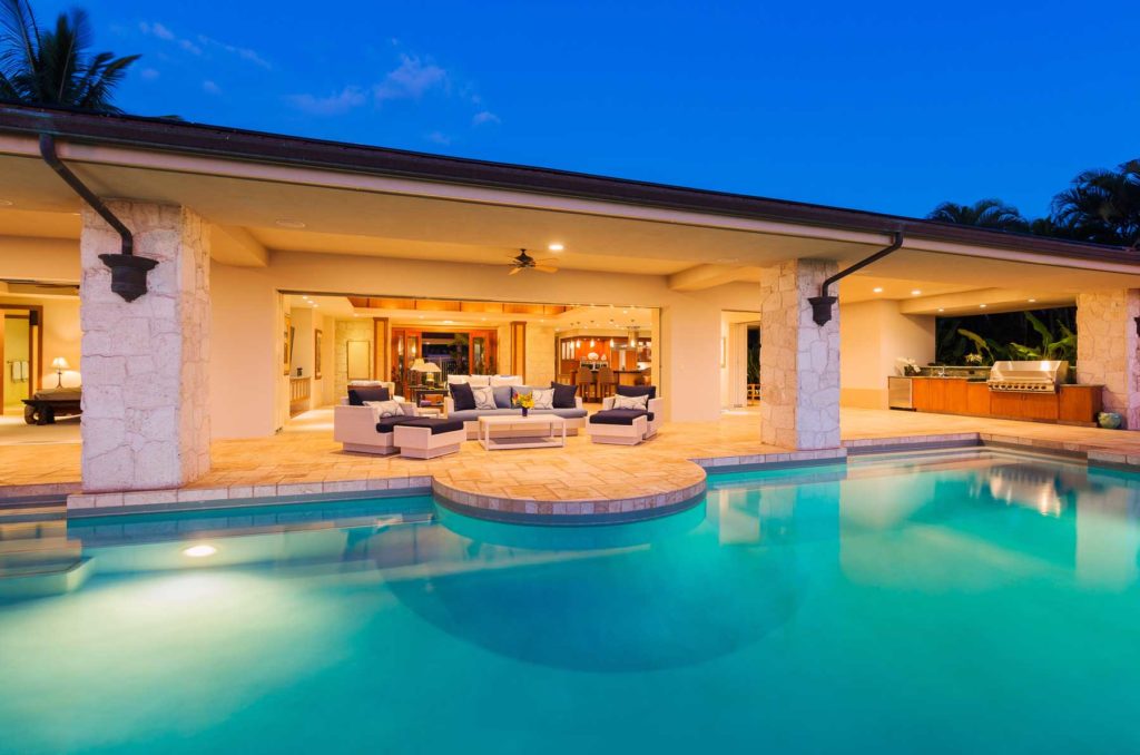 Modern house porch with swimming pool