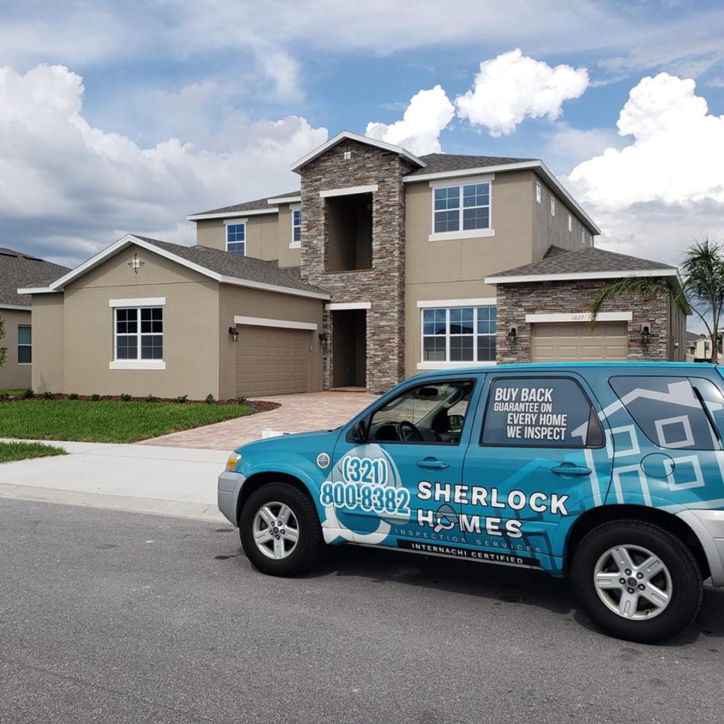 Sherlock Home Inspection vehicle in front of house to inspect